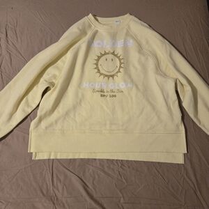 aerie Pale Yellow Smiley Sun Crewneck Sweatshirt